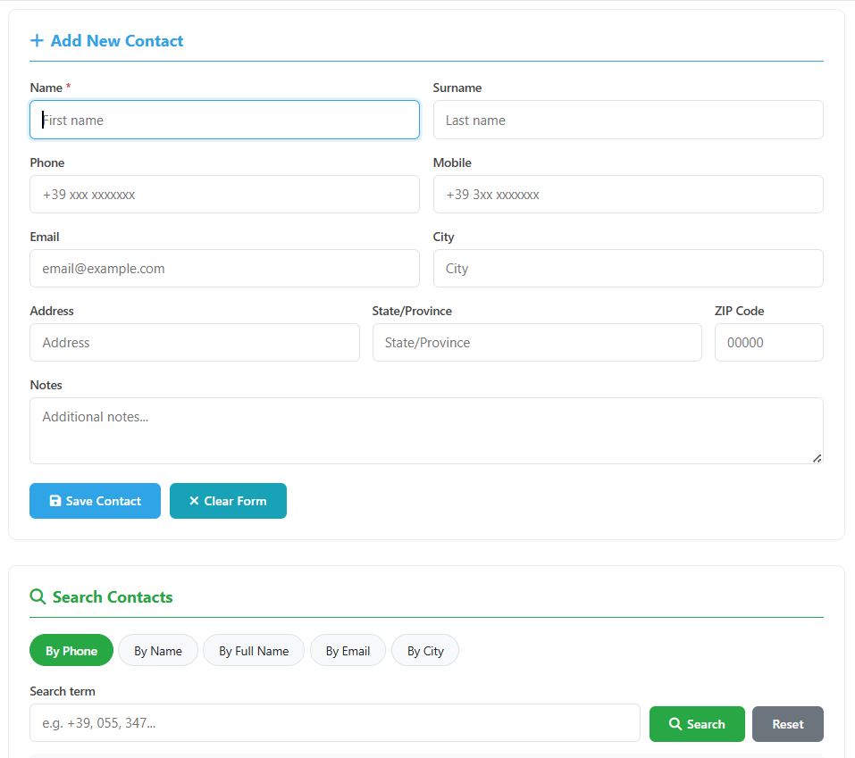 ContactBook Contact Manager frontend screenshot